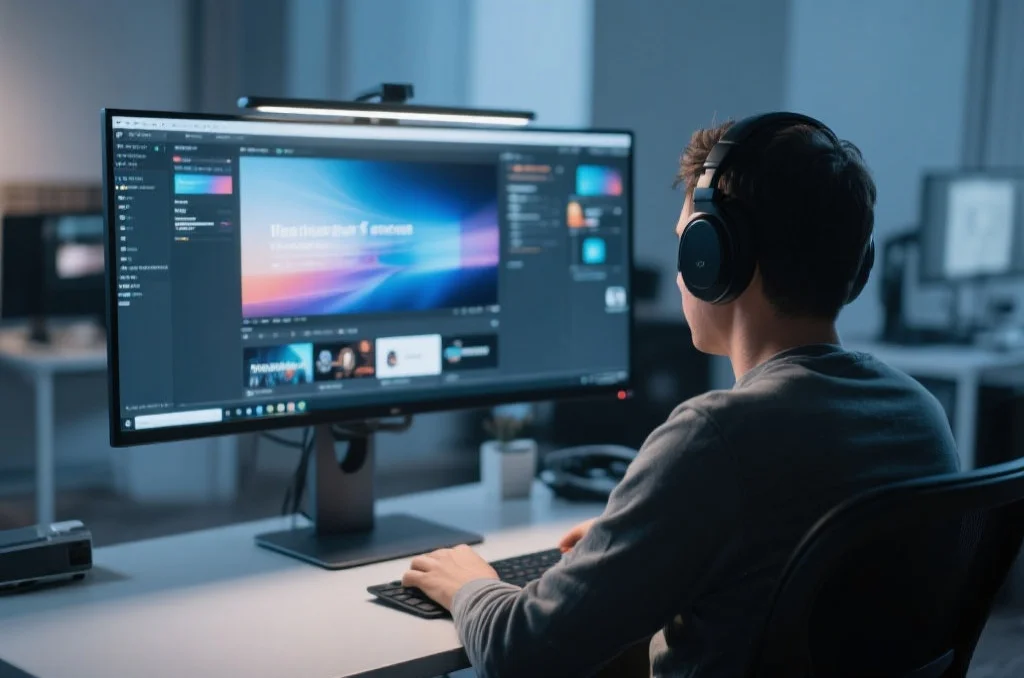 用户在桌面电脑上享受杏运的沉浸式娱乐体验